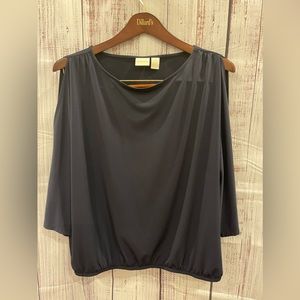 Chicos Navy Peekaboo Sleeve blouse